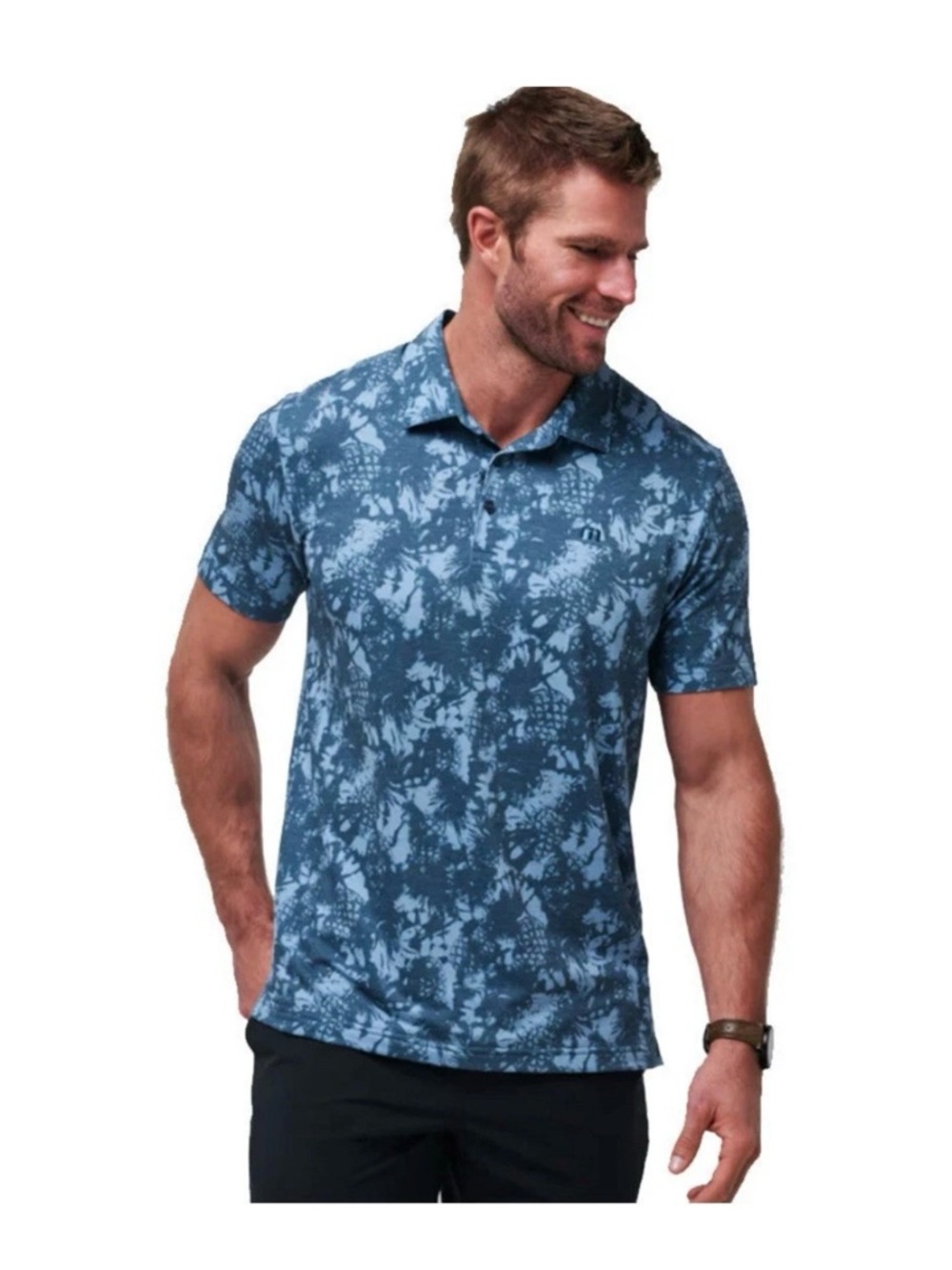 Travis Matthew Men's Blue Pineapple Floral Golf Polo Shirt